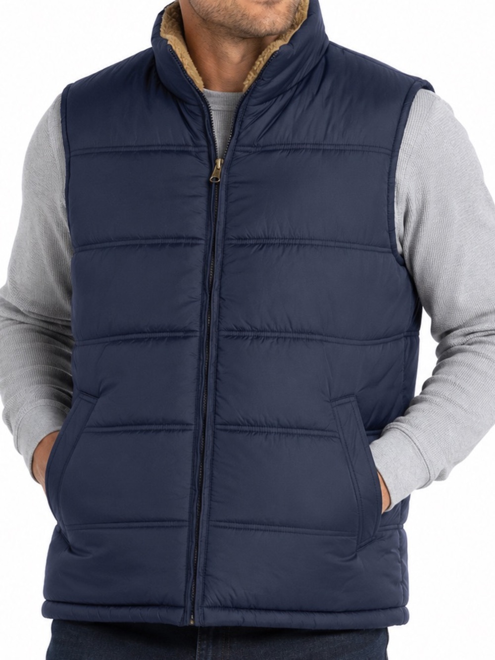 Weatherproof navy blue Sherpa fleece lined puffer vest men’s XL